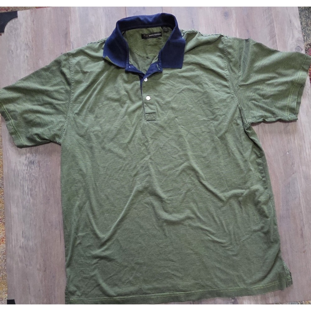 Greg Norman Green/ Navy Blue Polo Striped Short Sleeve Shirt Men L